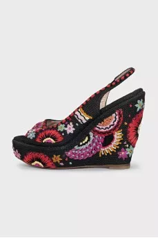 Black embroidered sandals