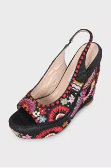 Black embroidered sandals