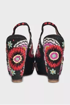 Black embroidered sandals