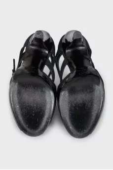 Black sandals with leather inserts