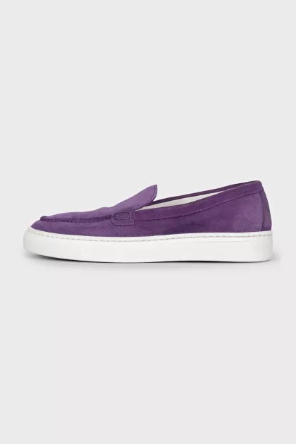 Purple suede loafers