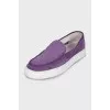 Purple suede loafers