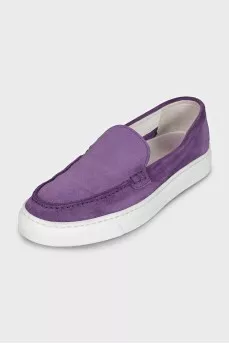 Purple suede loafers