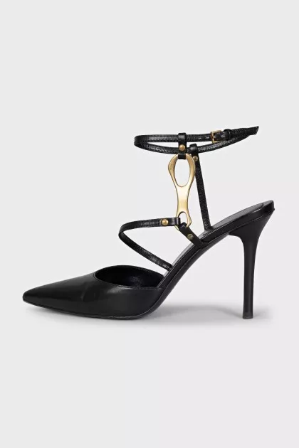 Leather slingbacks with metal decor