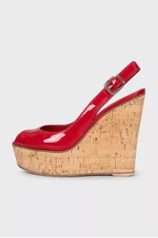 Red leather wedge sandals