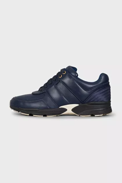 Blue leather lace-up sneakers
