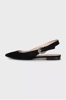 Suede slingbacks with embellished buckle