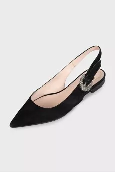 Suede slingbacks with embellished buckle