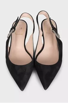 Suede slingbacks with embellished buckle