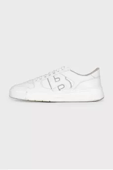 Men's white leather sneakers with logo