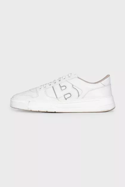 Men's white leather sneakers with logo