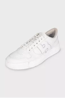Men's white leather sneakers with logo