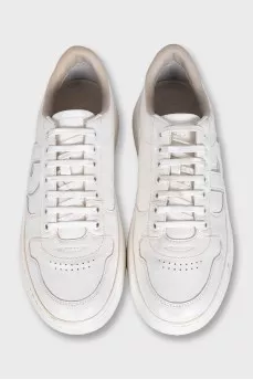 Men's white leather sneakers with logo