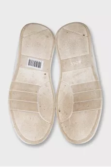 Men's white leather sneakers with logo