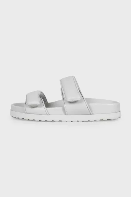 Gray leather sandals