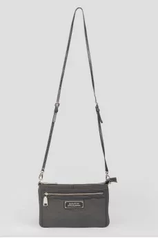 Black leather handbag with zippers
