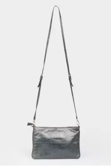 Black leather handbag with zippers