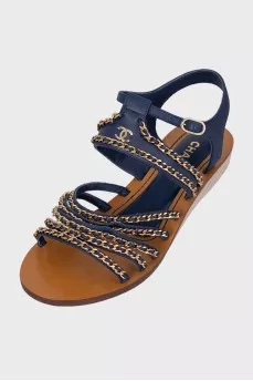 Blue leather sandals decorated with chains