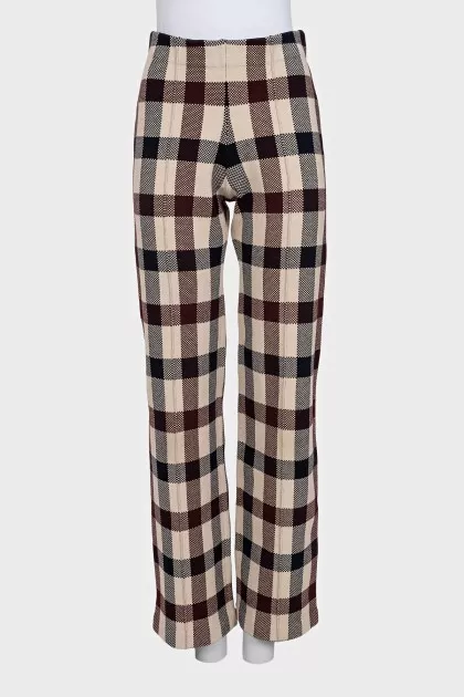 Checkered straight-leg trousers with elastic waistband