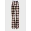 Checkered straight-leg trousers with elastic waistband