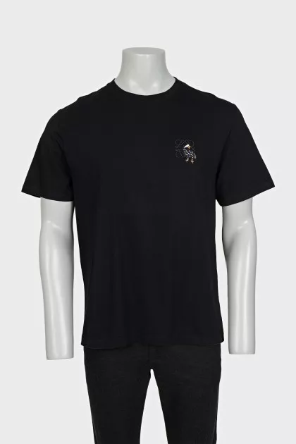 Men's black straight-cut embroidered t-shirt