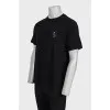 Men's black straight-cut embroidered t-shirt