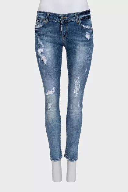 Синие skinny джинсы с эффектом потертости