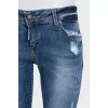 Синие skinny джинсы с эффектом потертости