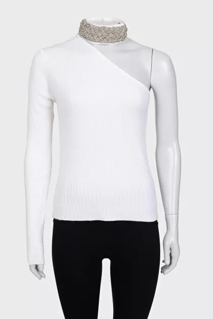 White one-shoulder top with embellished collar