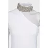 White one-shoulder top with embellished collar