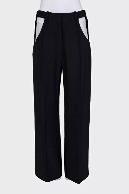 Black straight-leg trousers with cutouts