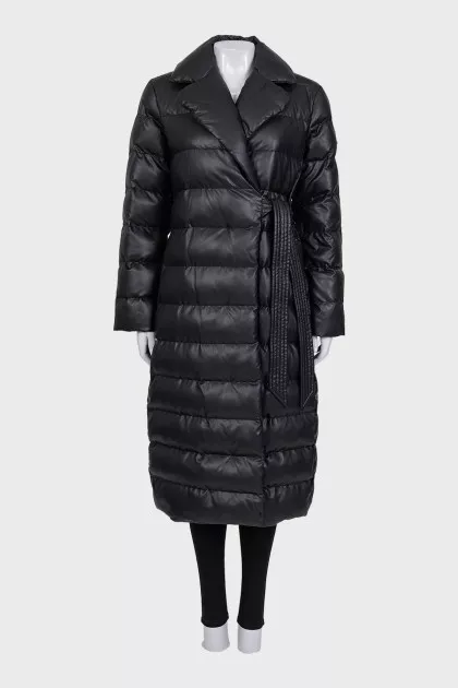 Black eco-leather coat