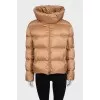 Brown down jacket with a hood
