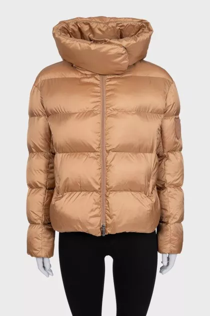 Brown down jacket with a hood