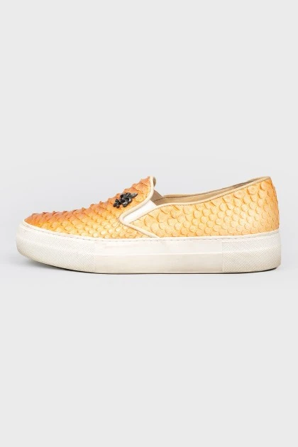 Slip-ons with embossed reptile skin