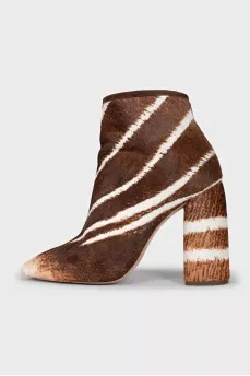 Brown pony skin ankle boots