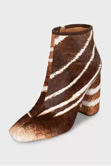 Brown pony skin ankle boots