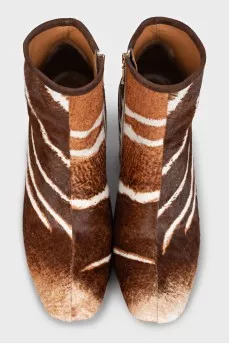 Brown pony skin ankle boots