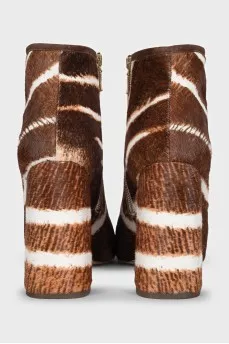 Brown pony skin ankle boots