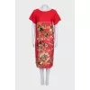 Red dress with printed silk insert