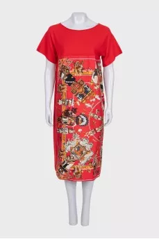 Red dress with printed silk insert