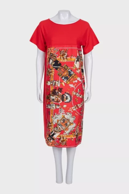 Red dress with printed silk insert