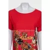 Red dress with printed silk insert