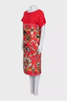 Red dress with printed silk insert