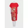 Red dress with printed silk insert