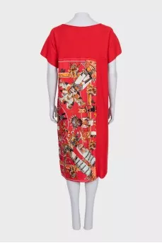 Red dress with printed silk insert