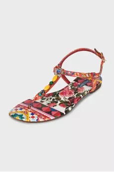 Leather sandals with a print and crystal embellishments