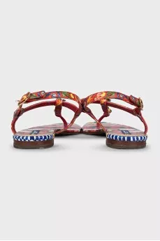 Leather sandals with a print and crystal embellishments