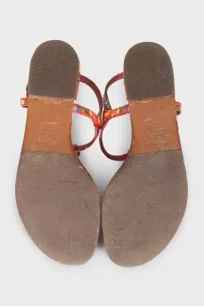 Leather sandals with a print and crystal embellishments