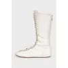 White leather lace-up boots
